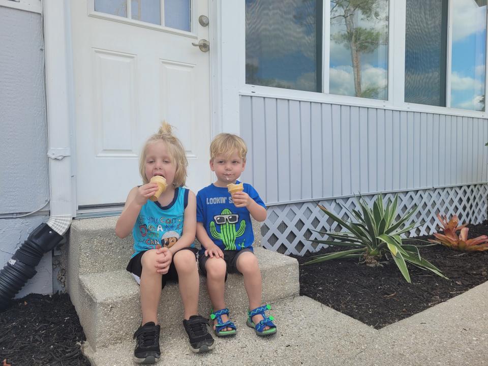 Boys eating ice cream