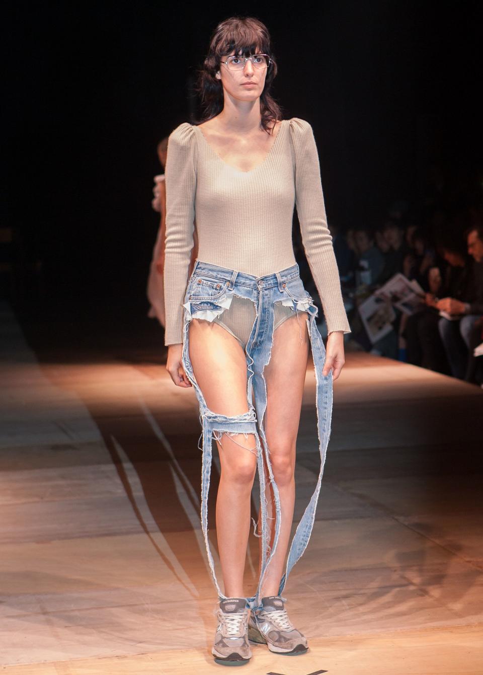 Designer&nbsp;Thibaut unveiled an ultra-revealing pair of jeans on Thursday. (Photo: Splash News)