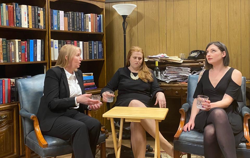 North Canton Playhouse will present "August: Osage County" on Friday, Saturday and Sunday, and March 7, 9 and 10. From left are Michelle May (Ivy), Michele Wood (Barbara) and Brittany Bailey (Karen).