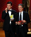 <p>Not everyone can present an award in truly memorable fashion, but it makes sense that Stephen Colbert and Jon Stewart could. The two <a href="https://www.youtube.com/watch?v=JZu63SqFd38" rel="nofollow noopener" target="_blank" data-ylk="slk:took the stag;elm:context_link;itc:0;sec:content-canvas" class="link ">took the stag</a><a href="https://www.youtube.com/watch?v=JZu63SqFd38" rel="nofollow noopener" target="_blank" data-ylk="slk:e;elm:context_link;itc:0;sec:content-canvas" class="link ">e</a> and made everyone chuckle throughout the show.</p>