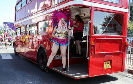 A young reveller takes part in the children's parade during the Notting Hill Carnival in London, Britain August 27, 2017. REUTERS/Eddie Keogh