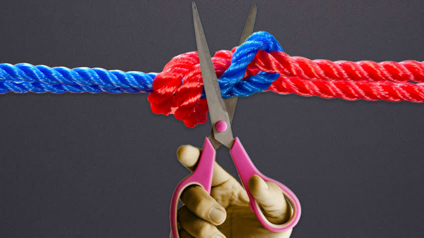 Cutting a knot. 