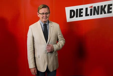 Bodo Ramelow, the Die Linke party's top candidate in Sunday's Thuringia state election, attends a news conference at the party headquarters in Berlin, September 15, 2014. REUTERS/Thomas Peter