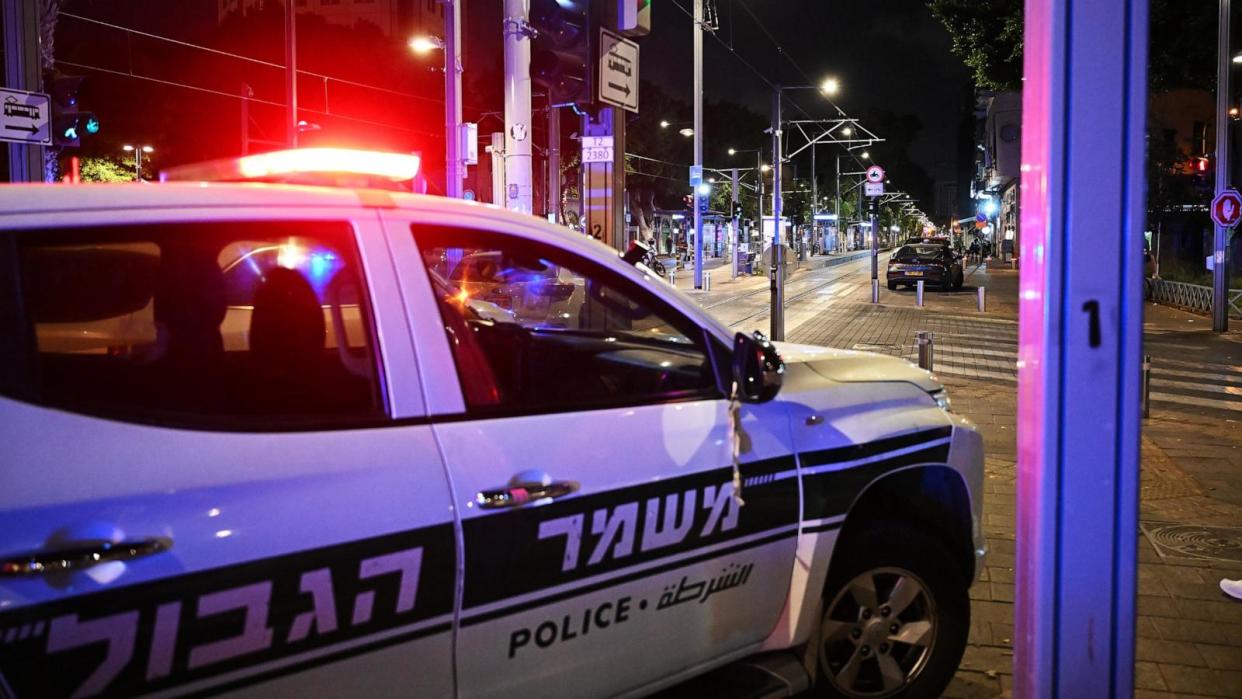 PHOTO: A police vehicle is seen near the scene of a shooting by gunmen at a light rail station on October 1, 2024 in Tel Aviv, Israel. (Leon Neal/Getty Images)