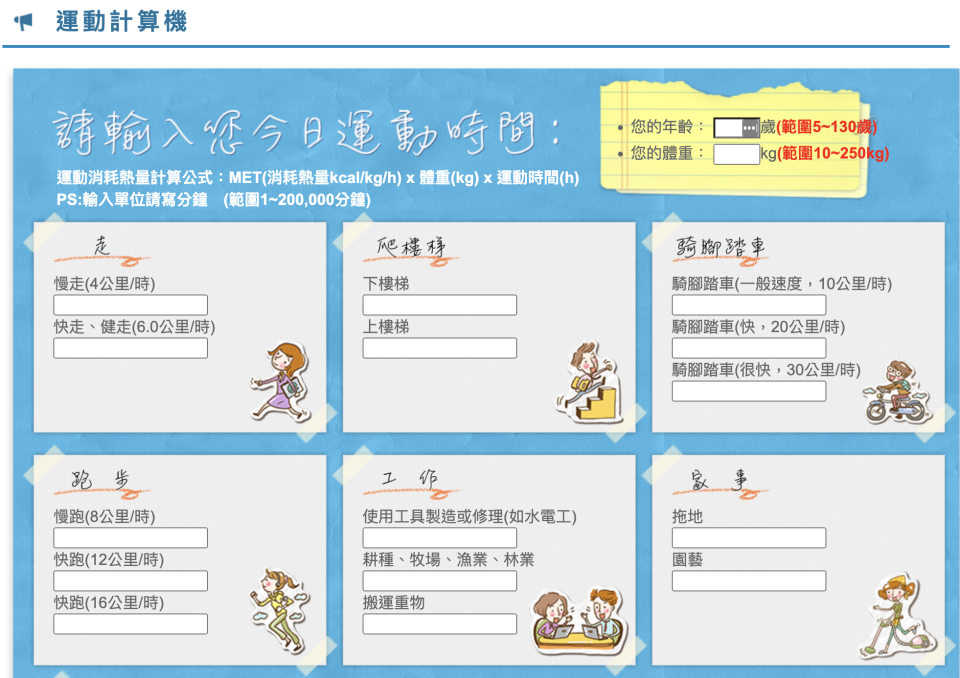 透過運動計算機了解今日的運動量是否達標（圖片取自國民健康署）