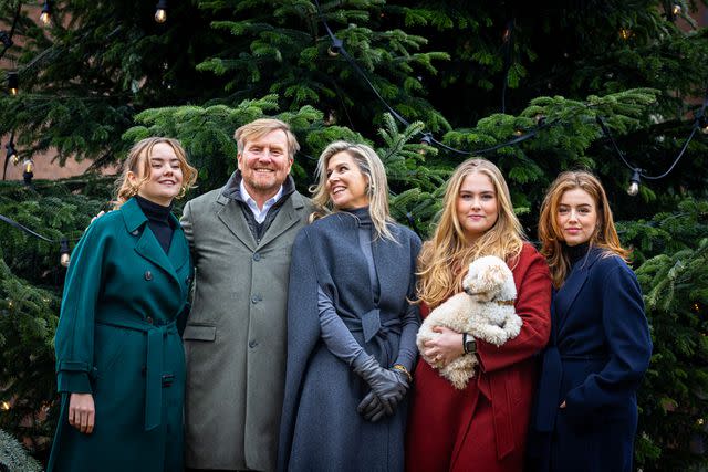 <p>Patrick van Katwijk/Getty</p> (From left) Princess Ariane of The Netherlands, King Willem-Alexander of The Netherlands, Queen Maxima of The Netherlands, Princess Amalia of The Netherlands and Princess Alexia of The Netherlands on December 22, 2023.