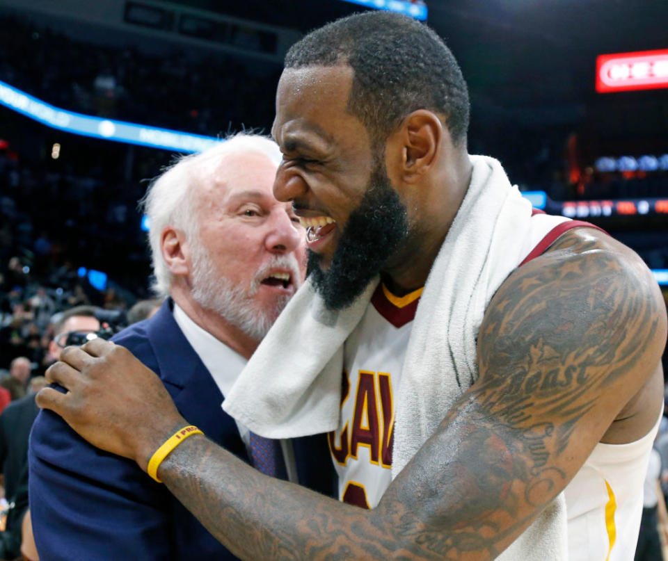 LeBron James thinks Gregg Popovich is hilarious. (Getty Images)