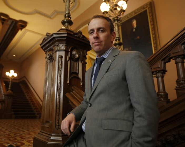 In this photo taken Monday, Feb. 10, 2020, Assemblyman Marc Levine, D-San Rafael poses at the Capitol in Sacramento, Calif. Levine is lobbying legislators to put a new measure on the November ballot asking voters, for the third time in eight years, to end capital punishment. More than 700 condemned inmates on the nation's largest death row will soon have a chance to voluntary transfer from San Quentin to other high security prisons under a program required by the passage of a 2016 ballot initiative. (AP Photo/Rich Pedroncelli)