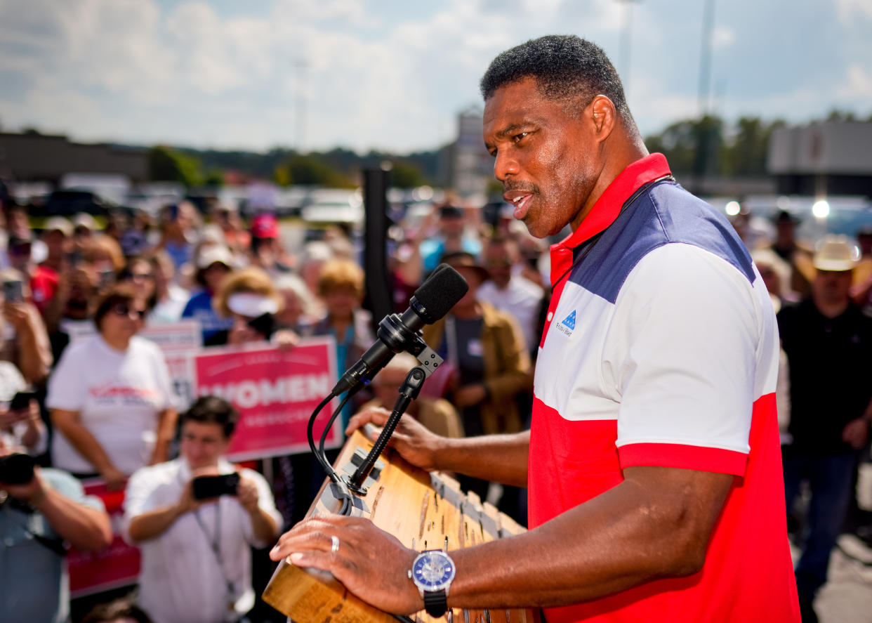 Herschel Walker at a campaign event in Carrollton, Ga., on Oct. 11, 2022.  (Ben Hendren / Bloomberg via Getty Images)