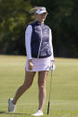 Jessica Korda reacts to her approach shot on the seventh green during the LPGA The Ascendant golf tournament in The Colony, Texas, Thursday, Sept. 29, 2022. (AP Photo/LM Otero)