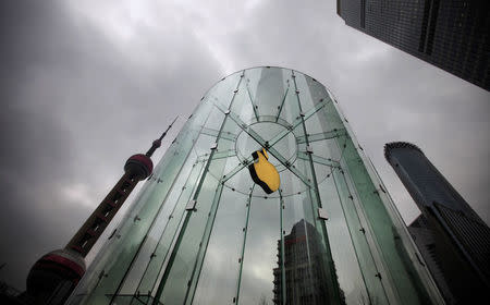 FILE PHOTO: An Apple logo is seen at an Apple store in Pudong, the financial district of Shanghai, China February 29, 2012. REUTERS/Carlos Barria/File Photo