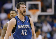 <p>No. 3: Kevin Love: 33 points (10-22 FG, 3-6 3FG, 10-14 FT), 13 rebounds, 9 assists, 3 turnovers, 2 blocks — Love went from no triple-doubles in his first five seasons to nearly having two in three games. (AP Photo/Matt York)</p>