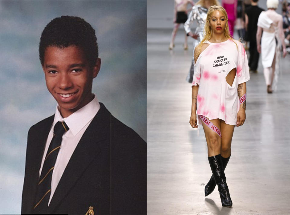 Munroe in school, left, and modeling. (Photos: Courtesy of Munroe Bergdorf)