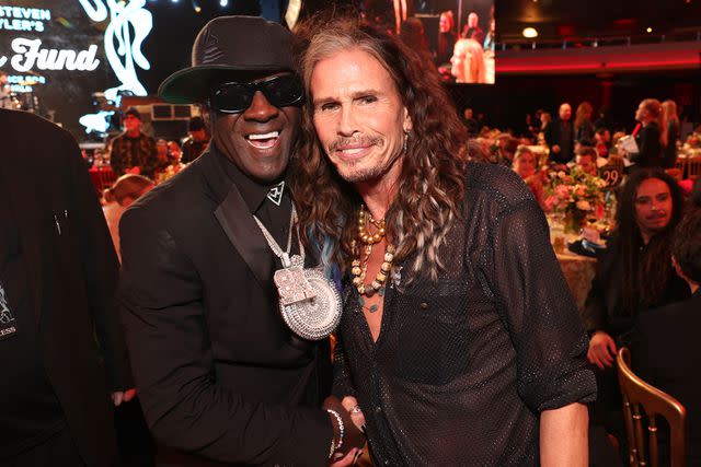 <p>Jesse Grant/Getty Images</p> Flavor Flav and Steven Tyler