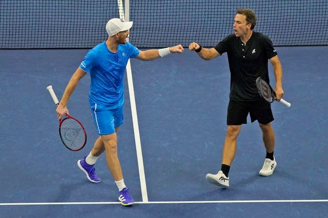 Jamie Murray, left, and Bruno Soares are into the US Open men's doubles final (Seth Wenig/AP/PA)