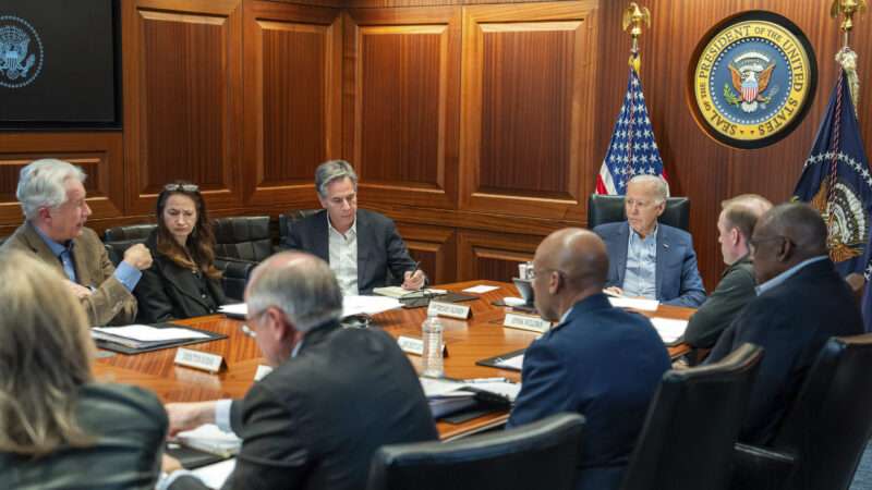 United States President Joe Biden meets with members of the National Security Council regarding the unfolding missile attacks on Israel in the Situation Room of the White House in Washington, DC, USA 13 April 2024.