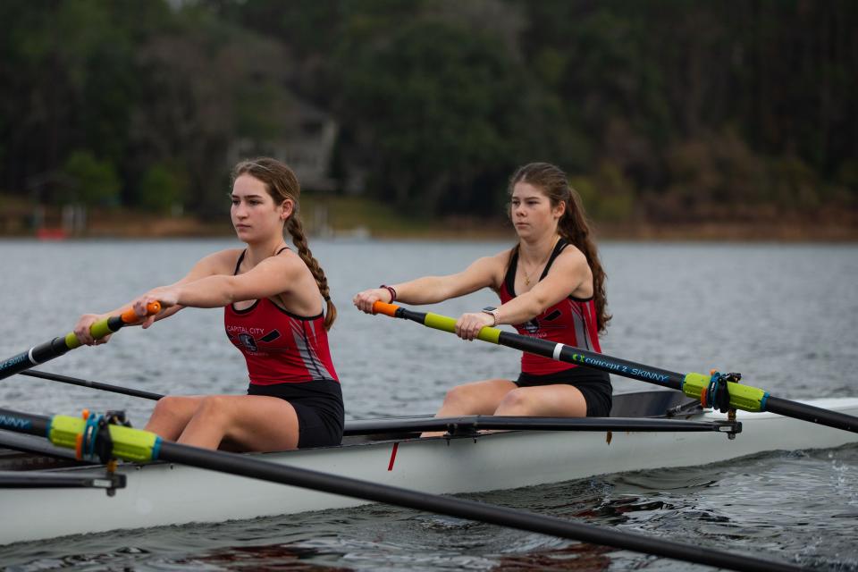 Capital City rowers practice on Lake Hall Saturday, Jan. 6, 2024.