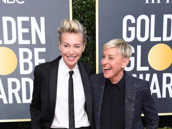 Portia de Rossi and Ellen DeGeneres at the Golden Globes (Getty Images)