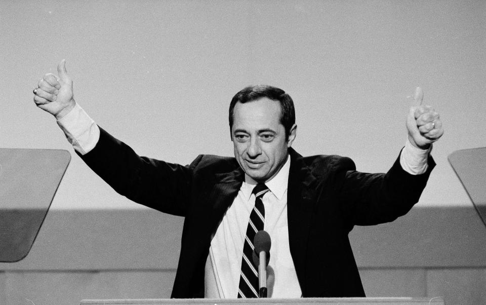 New York Gov. Mario Cuomo giving the keynote address at the Democratic National Convention in San Francisco on July 17, 1984.