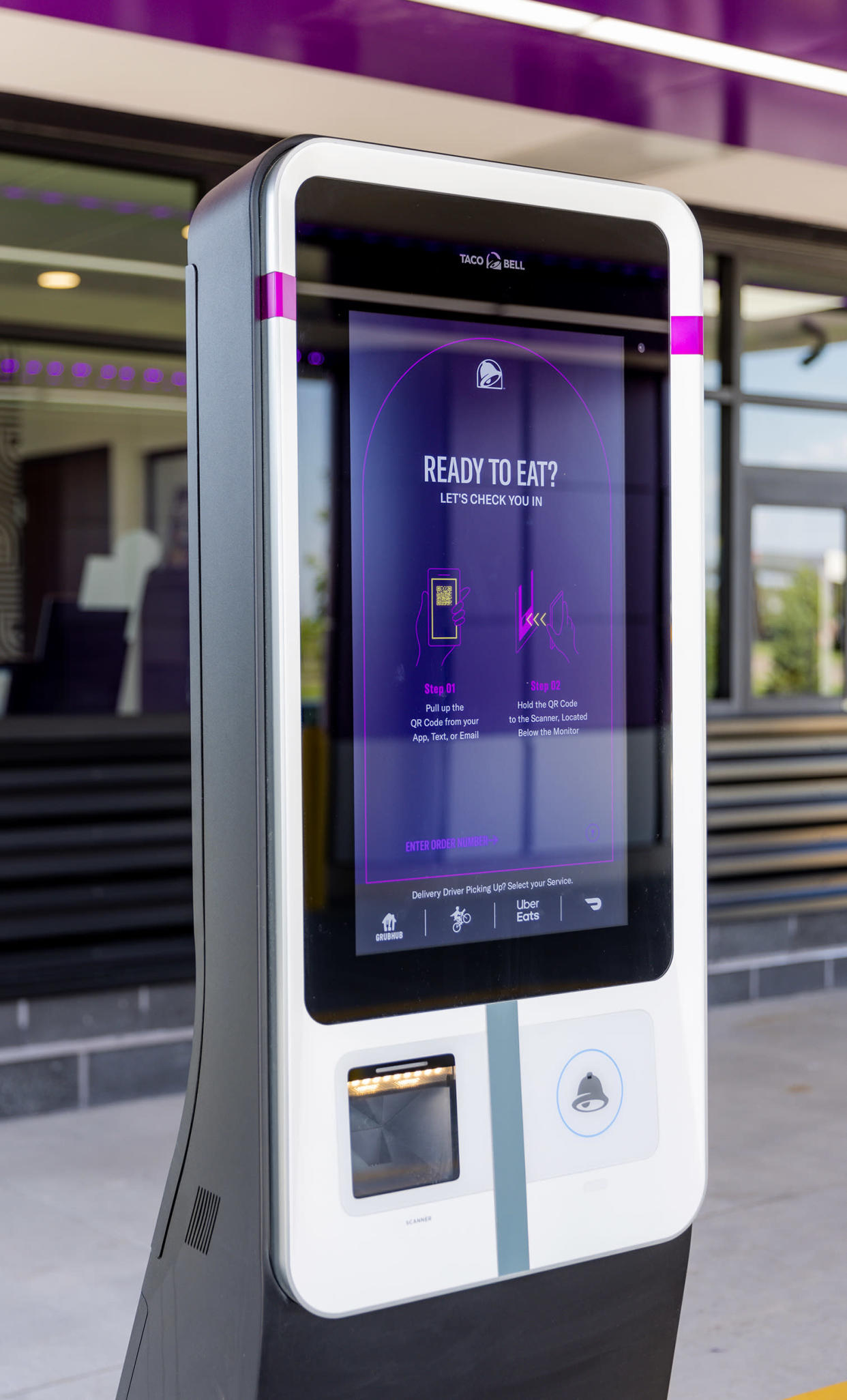 The new Taco Bell location will provide digital check-in screens for mobile order customers with unique QR codes.  (Courtesy Taco Bell)