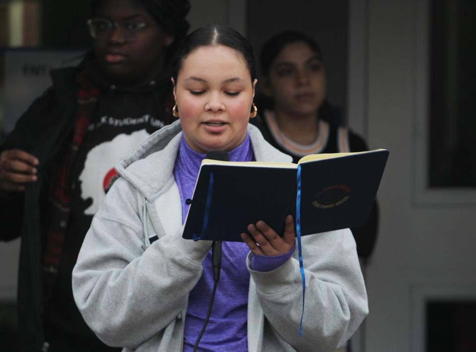 North Eugene High School sophomore and Black Student Union co-vice president Jazmin Berry delivers a speech about Ruby Bridges at DaySpring Fellowship on Monday, Nov. 14, 2022.