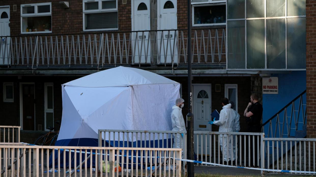 Police at the scene in Redcliff Hill, Bristol. (SWNS)