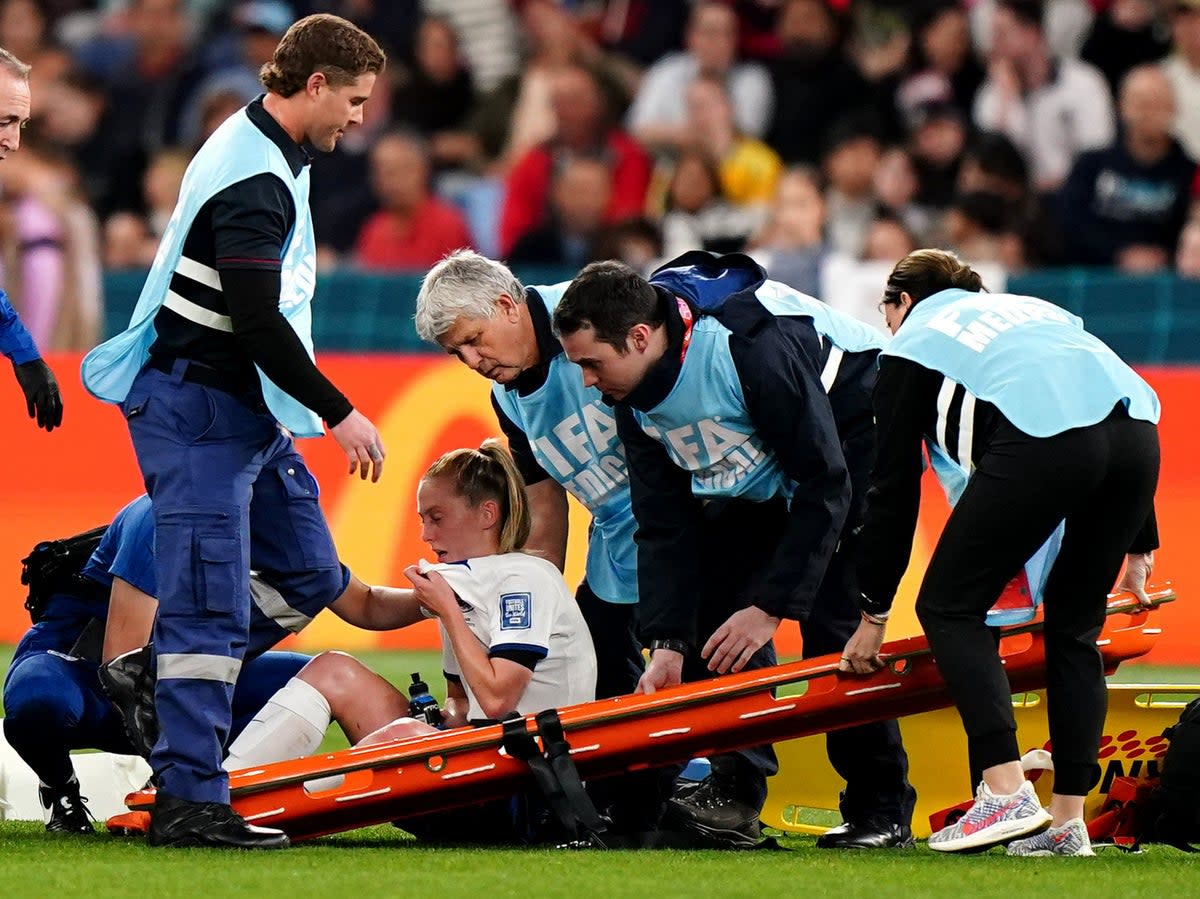 Keira Walsh was stretchered off with a knee injury  (PA)