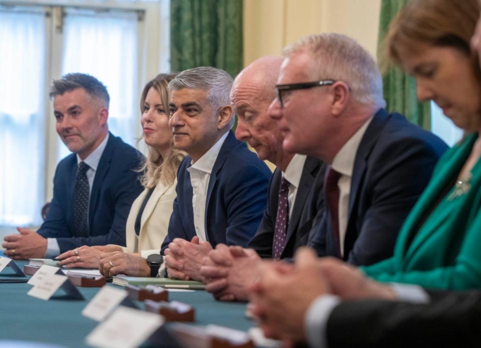 Sadiq Khan, the Mayor of London, among other Mayors during the meeting with the PM and deputy PM (Ian Vogler/Daily Mirror/PA Wire)