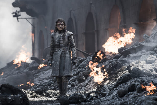 Arya Stark surveys the damage after a bloody battle shown in the fifth episode (Sky/HBO)