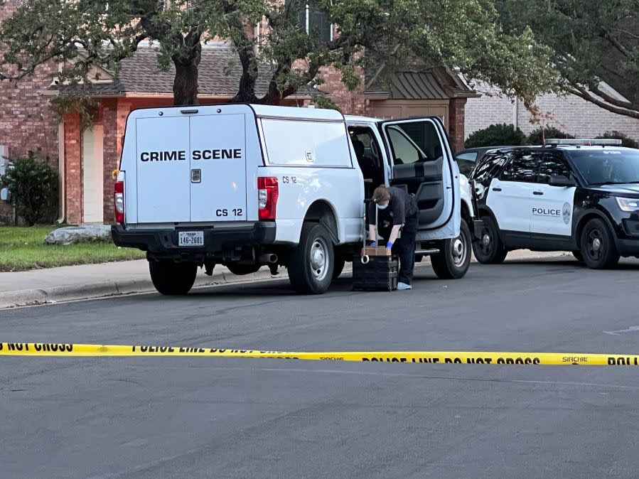 Austin Police investigating the scene on Dec. 6, 2023, the day after a shooting on Austral Loop in southwest Austin. (KXAN Photo Todd Bailey)