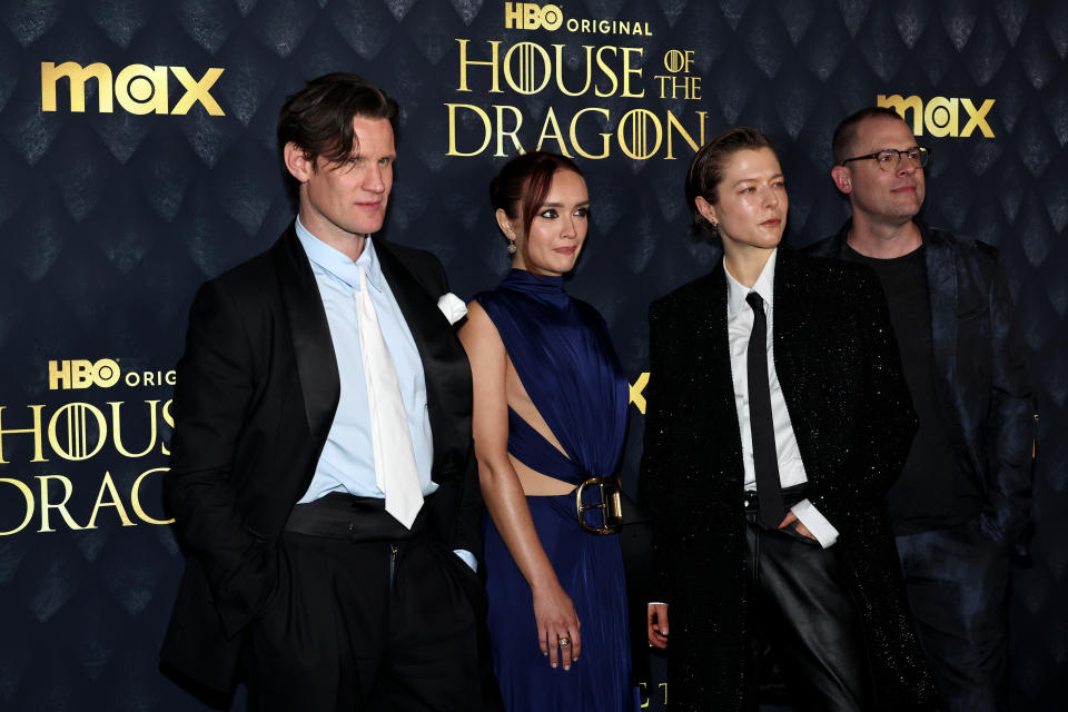 Emma D’Arcy at HBO's "House Of The Dragon" Season 2 Premiere at Hammerstein Ballroom in New York City wearing black dress shoes