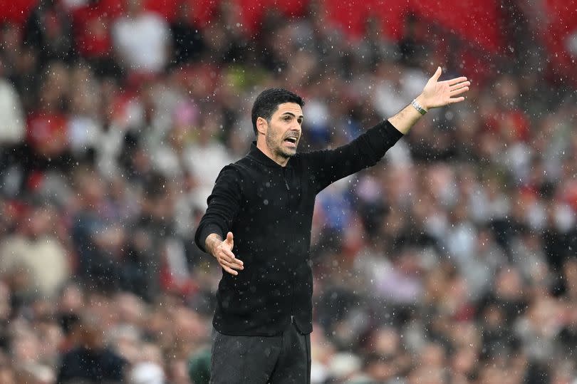 Mikel Arteta during the Premier League match between Manchester United and Arsenal FC at Old Trafford.