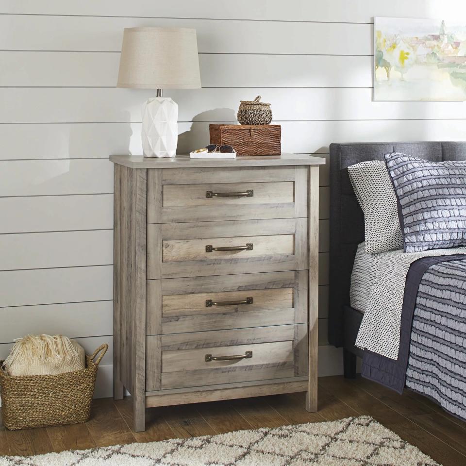 grey rustic modern farmous with four drawers and brass handles