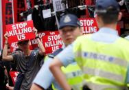 Demonstration demanding Hong Kong's leaders to step down and withdraw the extradition bill, in Hong Kong