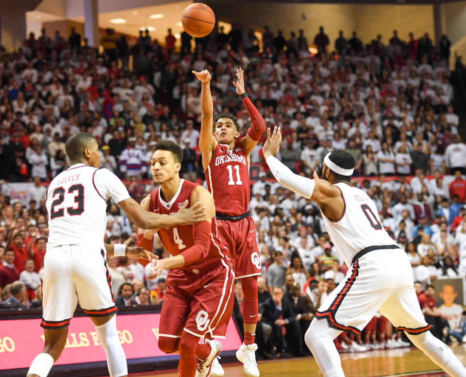 Trae Young led the NCAA in points and assists per game as a freshman at Oklahoma before declaring for the 2018 NBA draft. (Getty)