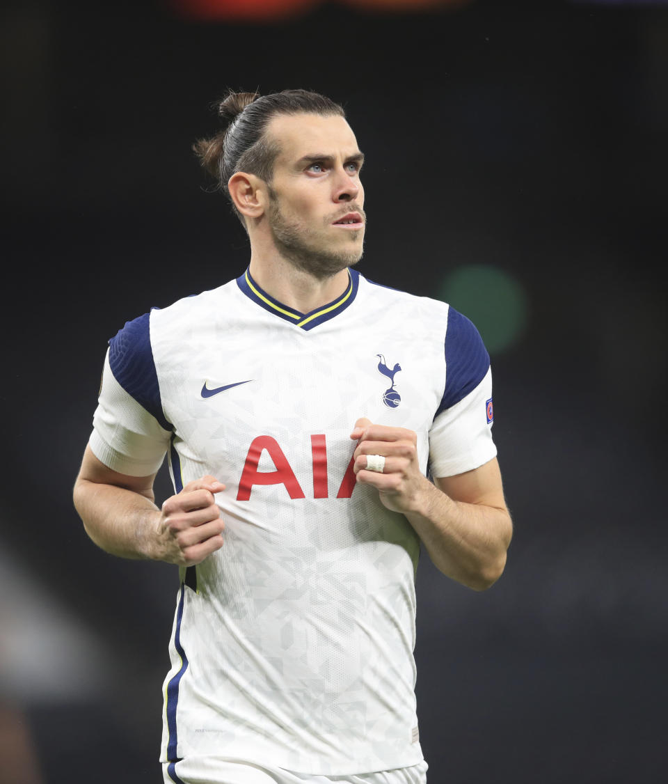 Gareth Bale del Tottenham en el juego de la Liga de Europa ante el LASK en el Grupo J el jueves 22 de octubre del 2020. (Adam Davy/Pool via AP)