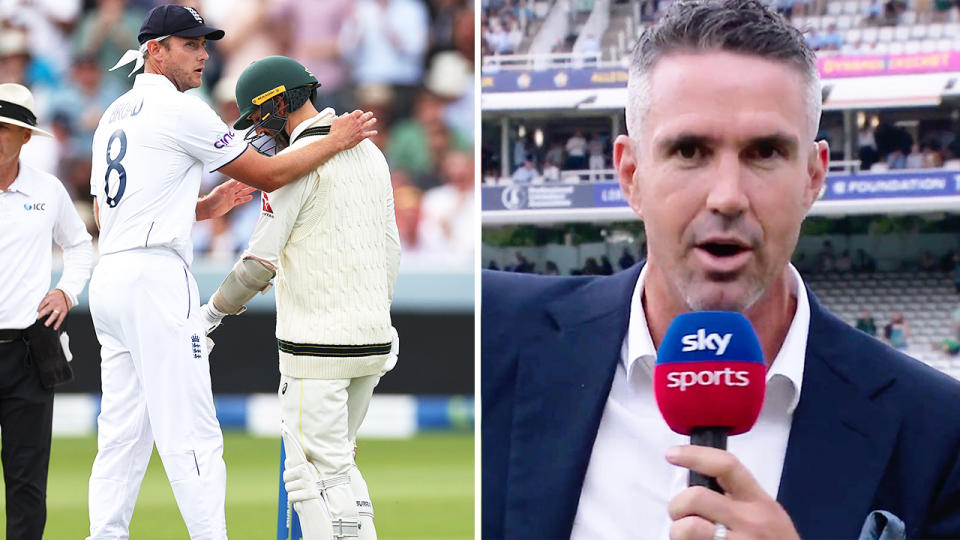 Nathan Lyon (pictured left) has taken aim at comments made by Kevin Pietersen after he courageously went out and batted during Australia's second innings. (Images: Getty Images/Sky Sports)