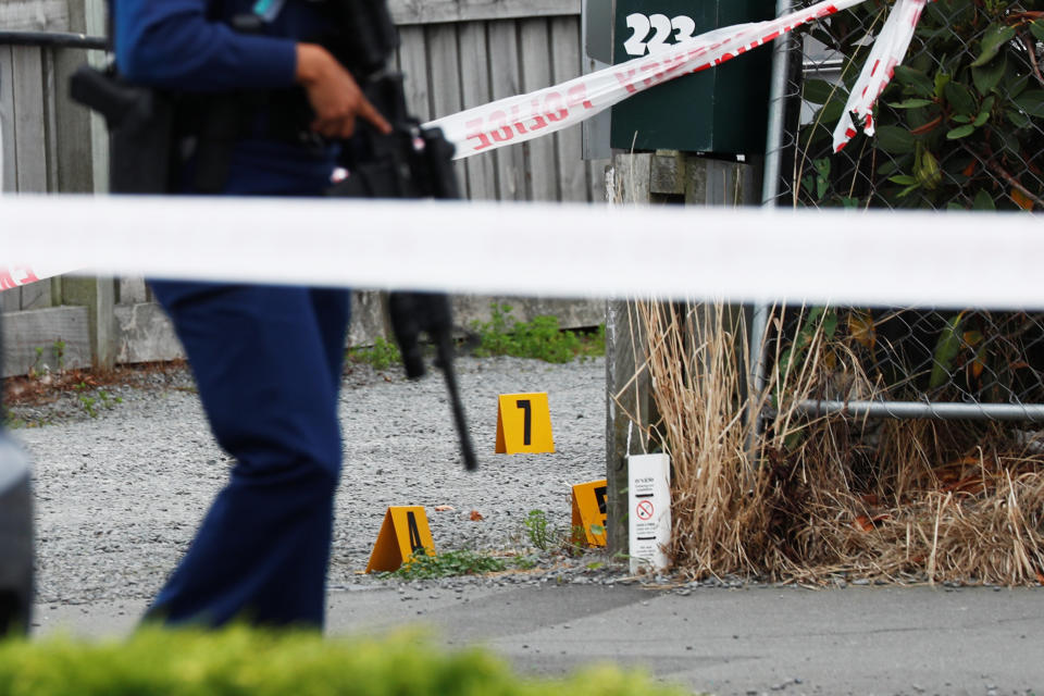 Police guard the site of Friday’s shooting at Christchurch. Source: Reuters