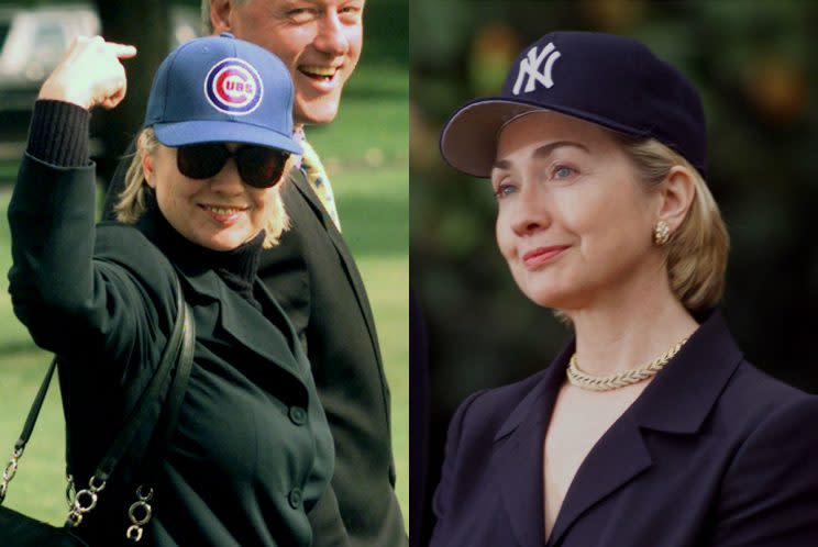 Clinton has worn the hats of both the Cubs and Yankees. (Photos: AP, Reuters)