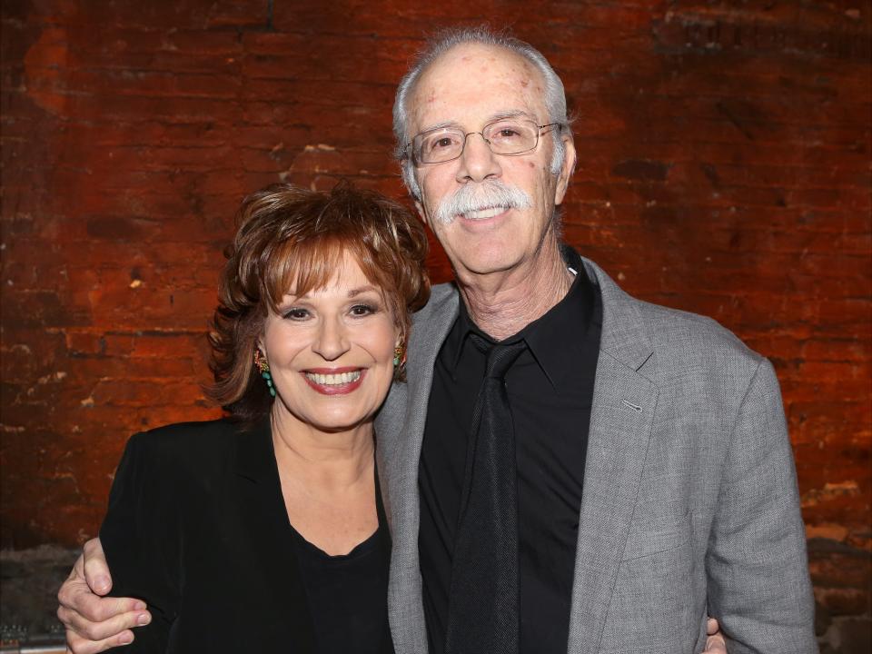 Joy Behar and husband Steve Janowitz backstage after the Off-Broadway Opening Night of Joy Behar's 'Me, My Mouth & I' at Cherry Lane Theatre on November 23, 2014.