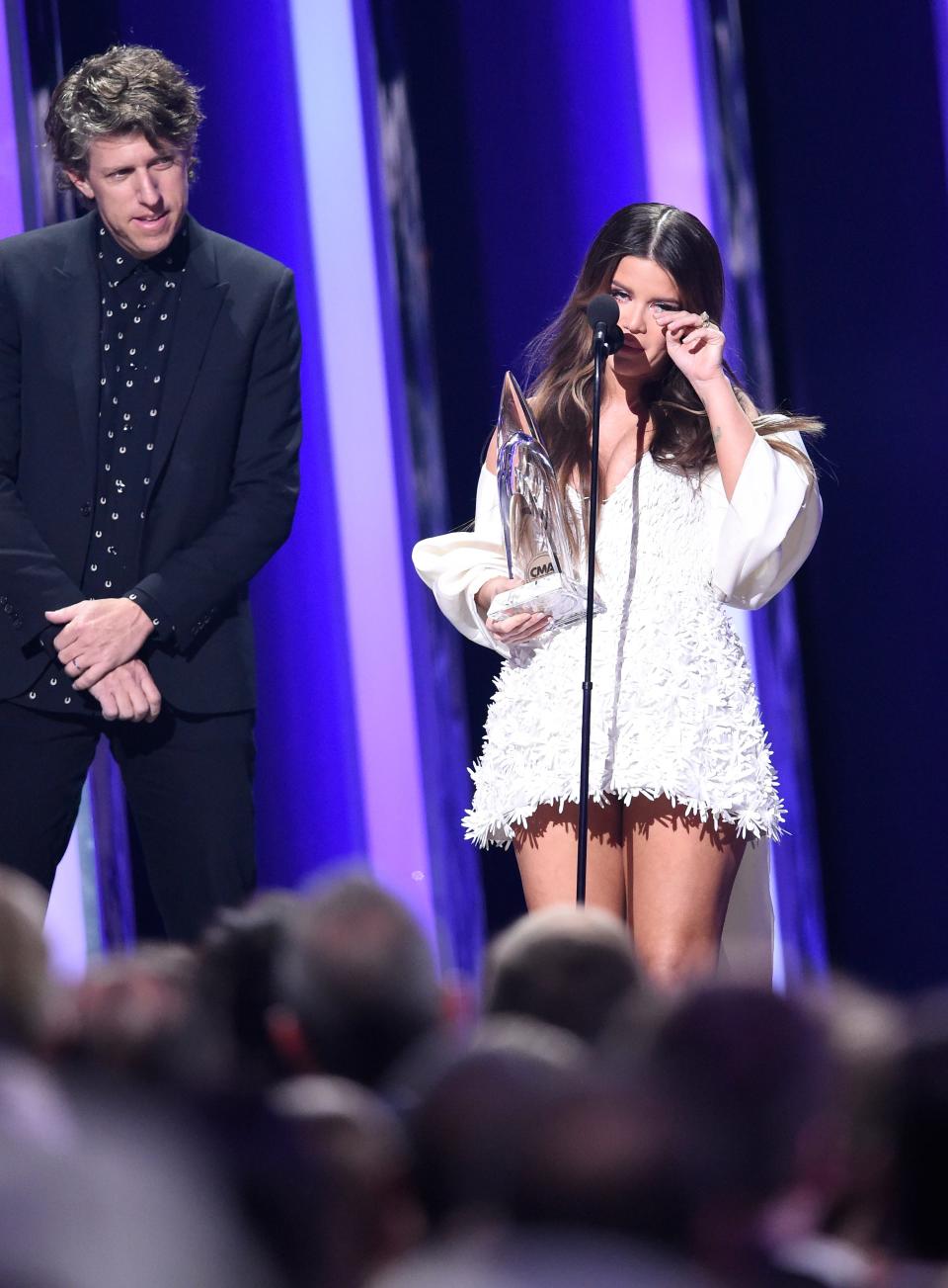 Maren Morris accepts her Album of the Year award at the 53rd annual CMA Awards at Bridgestone Arena on Wednesday, Nov. 13, 2019.