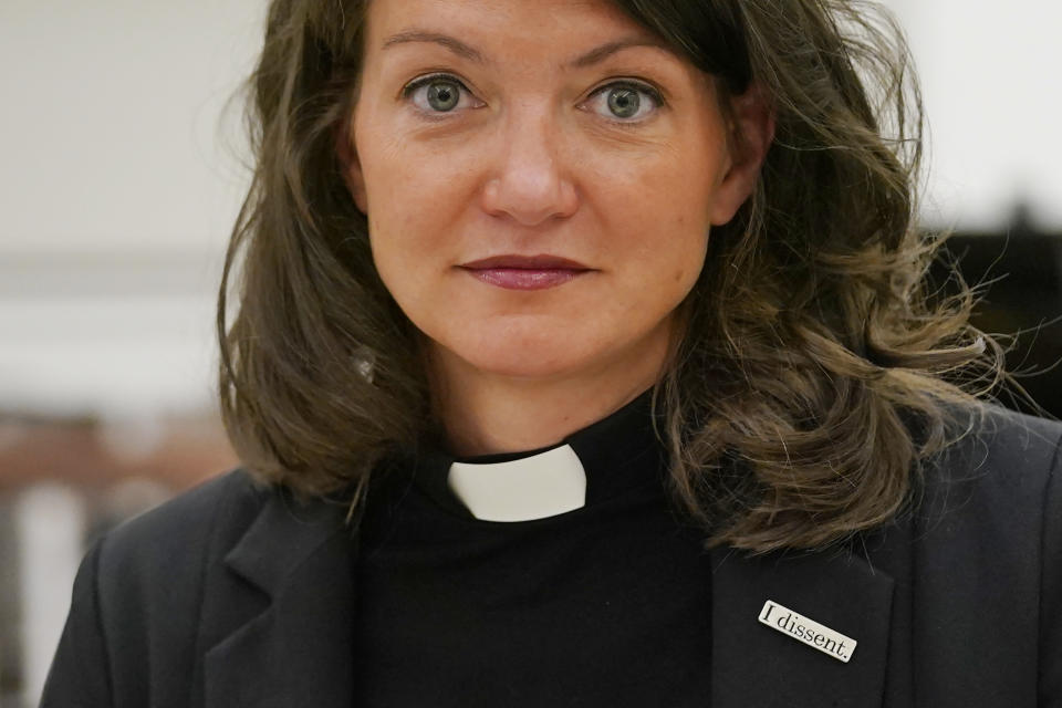 Rev. Lori Walke, senior minister at Mayflower Congregational Church, poses for a portrait in the church, Friday, Aug. 12, 2022, in Oklahoma City. (AP Photo/Sue Ogrocki)