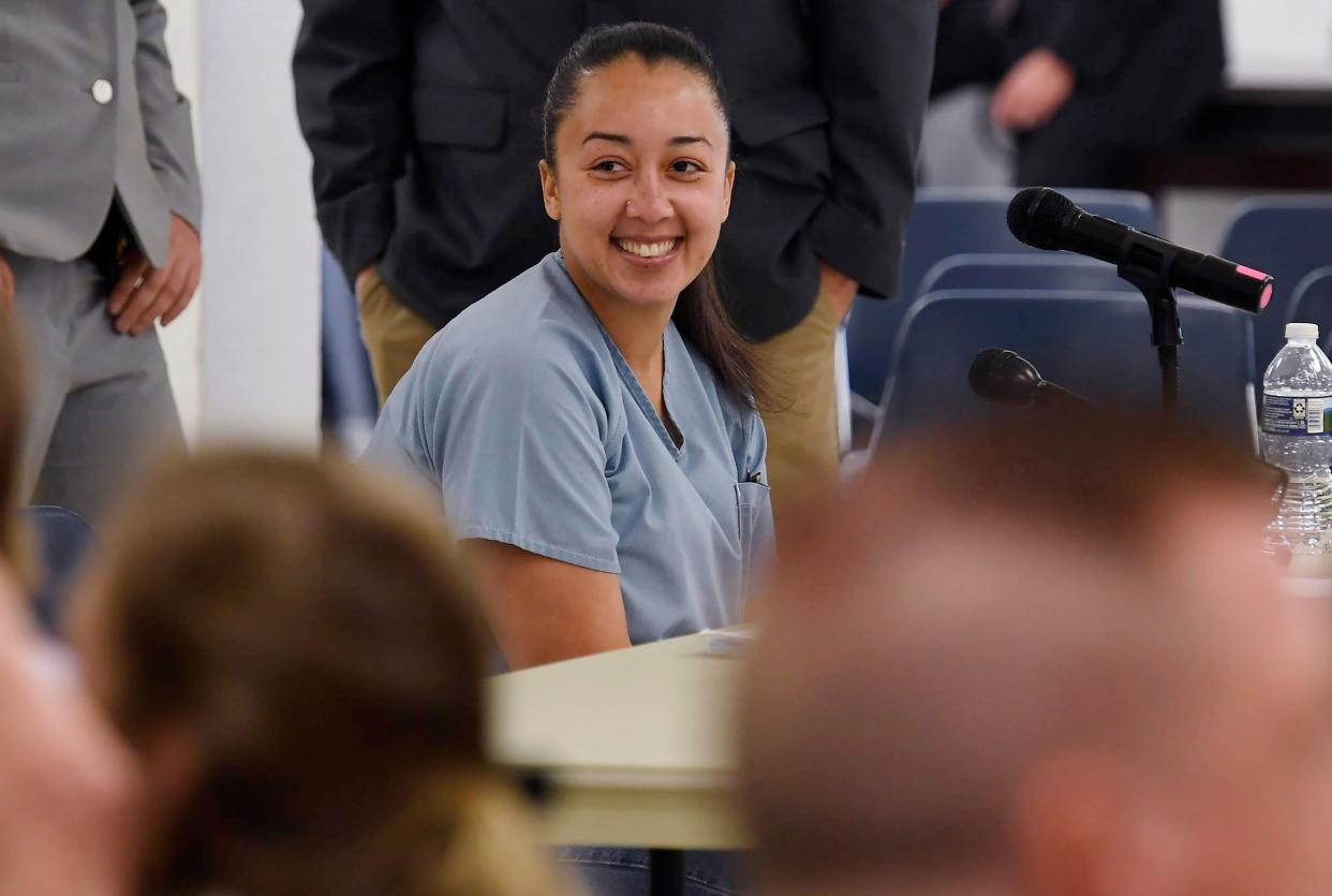 Cyntoia Brown smiles at her friends and family during