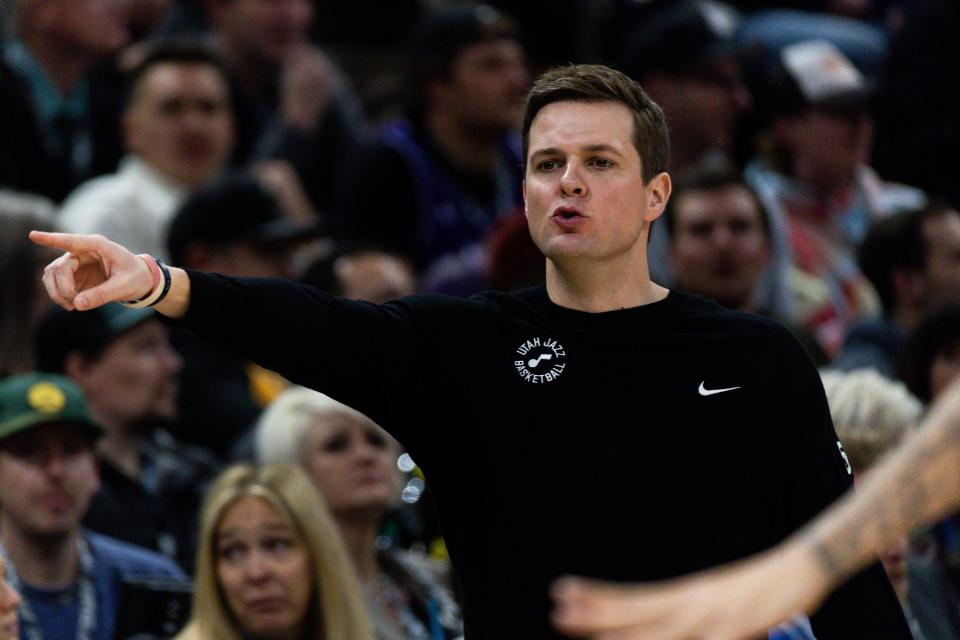 Utah Jazz head coach Will Hardy during the NBA basketball game between the Utah Jazz and the Golden State Warriors at the Delta Center in Salt Lake City on Thursday, Feb. 15, 2024. | Megan Nielsen, Deseret News
