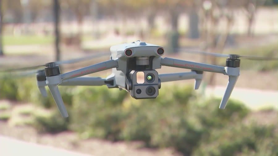 A drone being used as part of Murrieta Police Department's new Unmanned Aerial Systems Program. (KTLA)