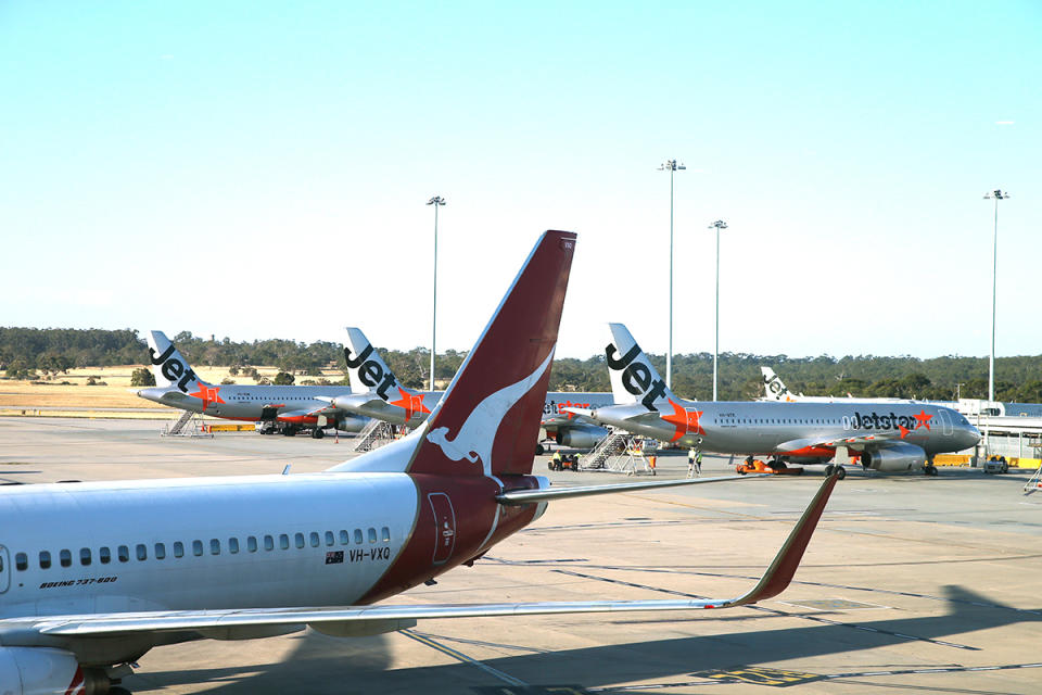 Qantas and Jetstar airlines planes on the tarmac