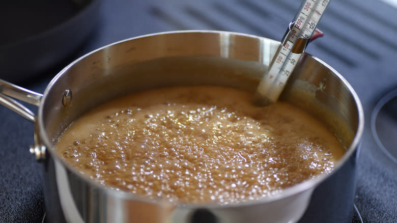 Candy thermometer with cooking caramel