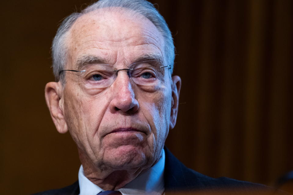 U.S. Senator Chuck Grassley (R-IA) listens to the testimony by Charles P. Rettig, commissioner of the Internal Revenue Service, during the Senate Finance Committee hearing in Washington, D.C., U.S., June 8, 2021. (Tom Williams/Pool via REUTERS)