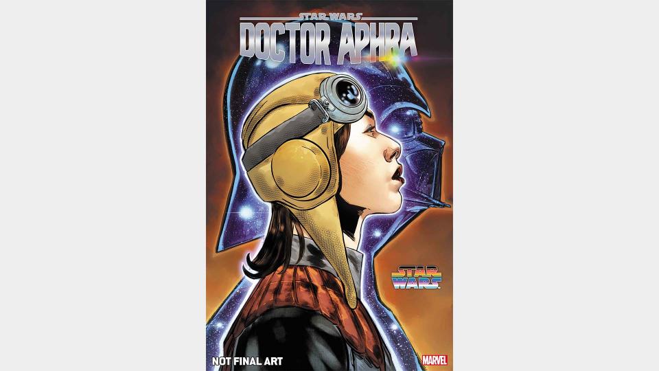 Dr Aphra in front of Vader, both in profile