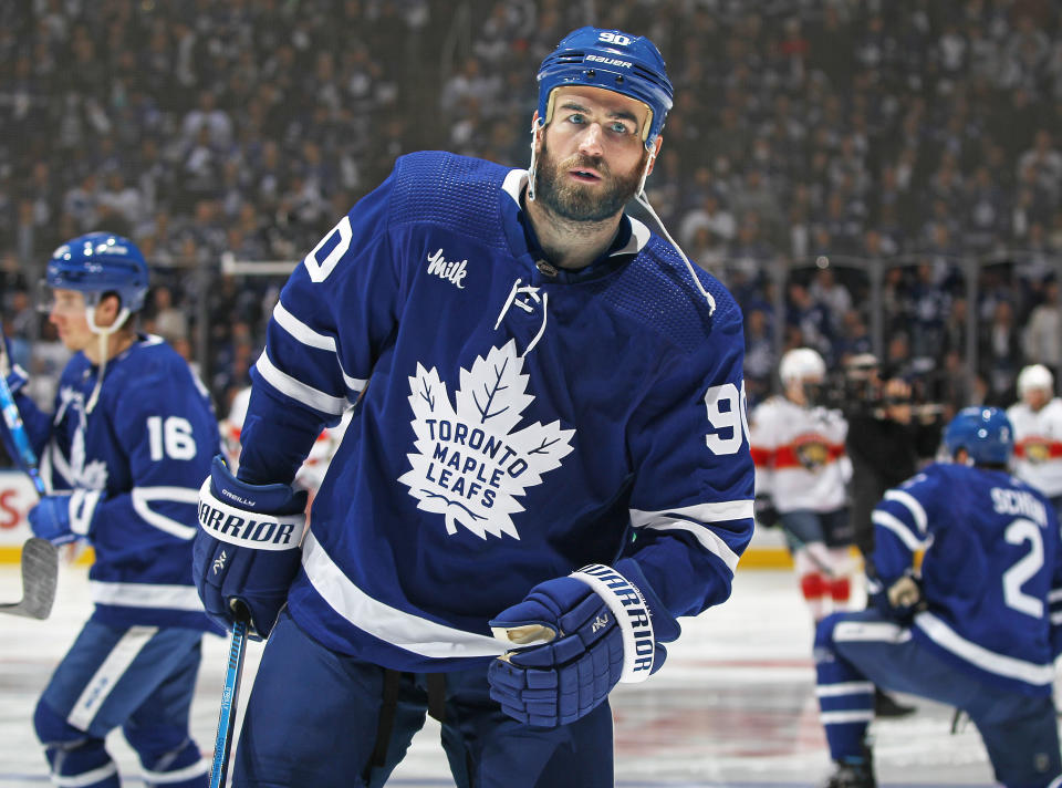 TORONTO, CANADA - MAY 4: Ryan O'Reilly #90 of the Toronto Maple Leafs gets set to play against the Florida Panthers in Game Two of the Second Round of the 2023 Stanley Cup Playoffs at Scotiabank Arena on May 4, 2023 in Toronto, Ontario, Canada. The Panthers defeated the Maple Leafs 3-2. (Photo by Claus Andersen/Getty Images)